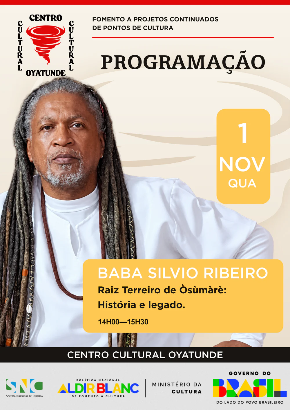 Programação de 1º de novembro: Baba Silvio Ribeiro