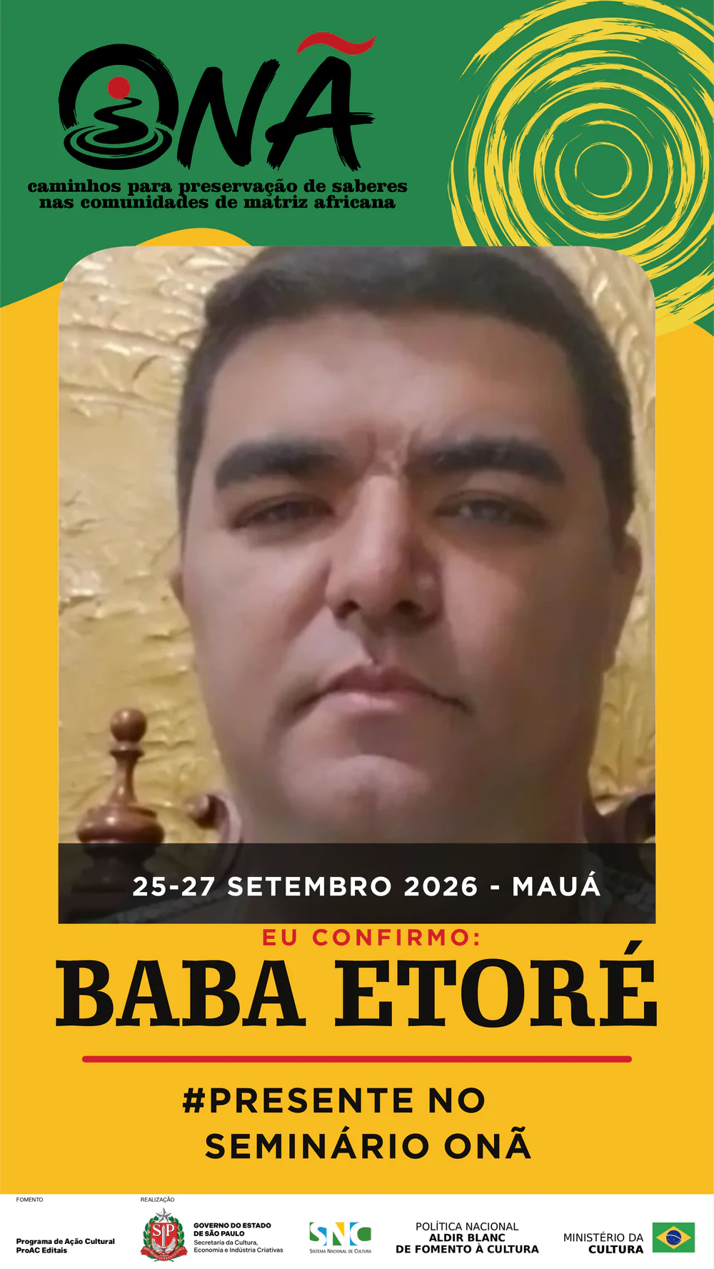 Presença confirmada no Seminário Onã: Baba Etoré