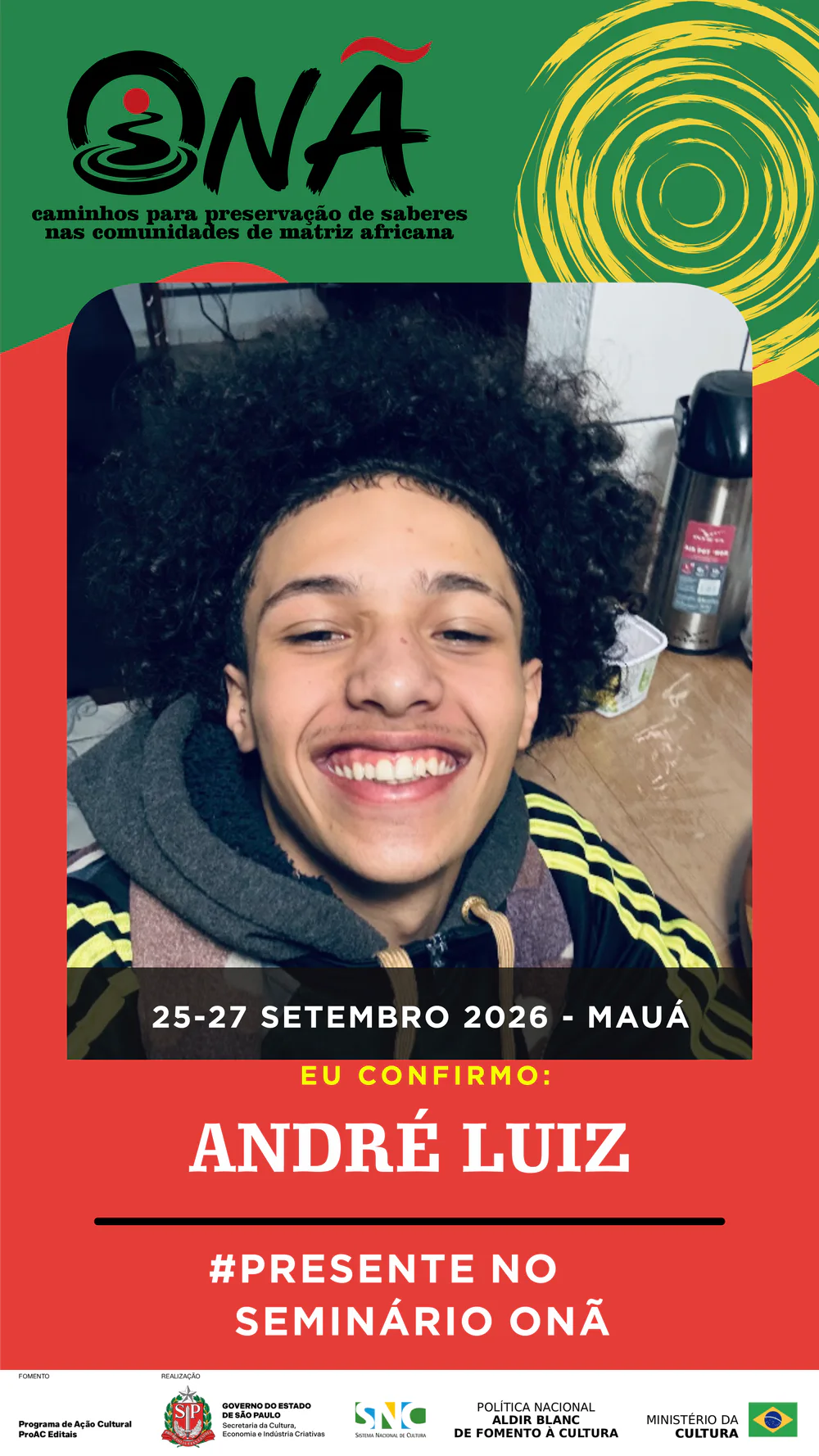Presença confirmada no Seminário Onã: André Luiz