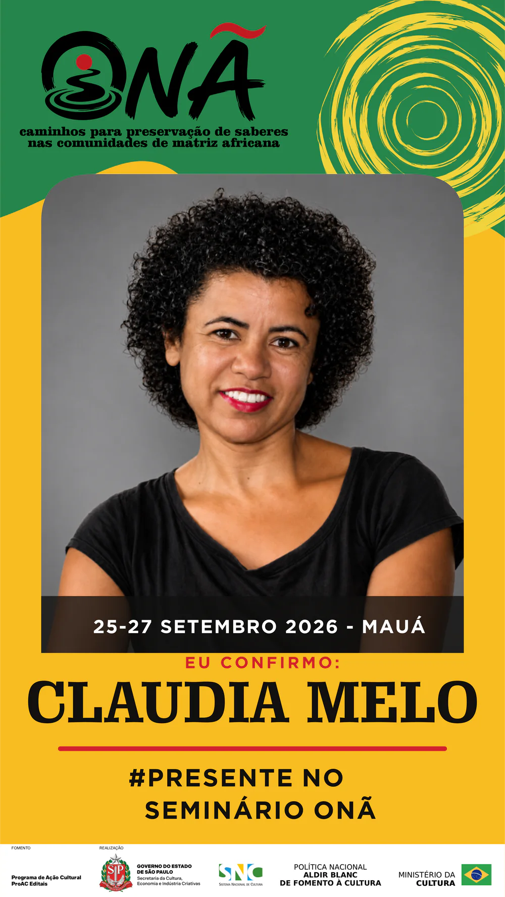 Presença confirmada no Seminário Onã: Claudia Melo