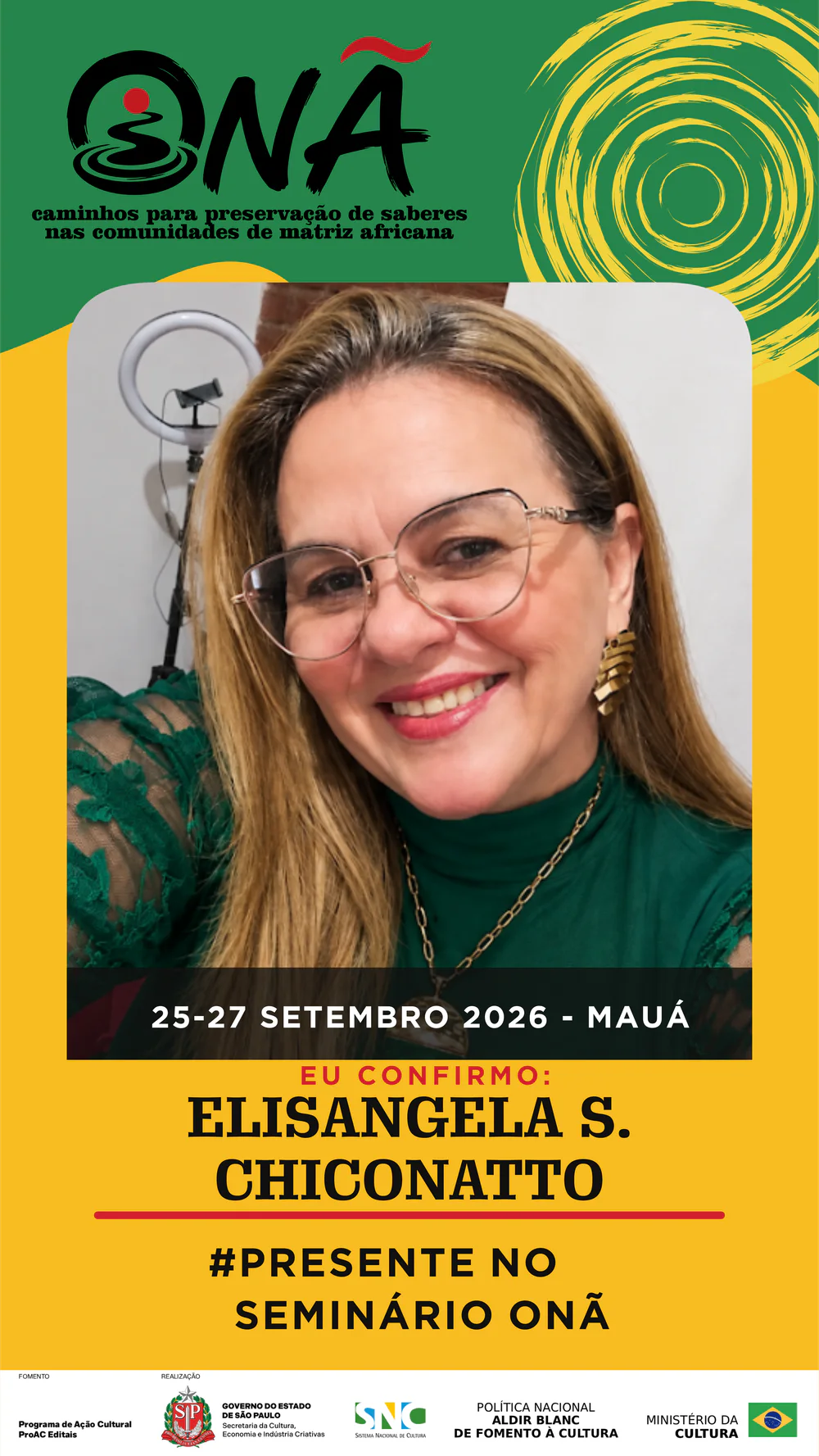 Presença confirmada no Seminário Onã: Elisangela Strobe Chiconatto