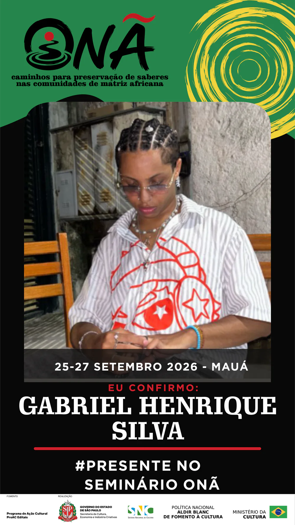 Presença confirmada no Seminário Onã: Gabriel Henrique Silva
