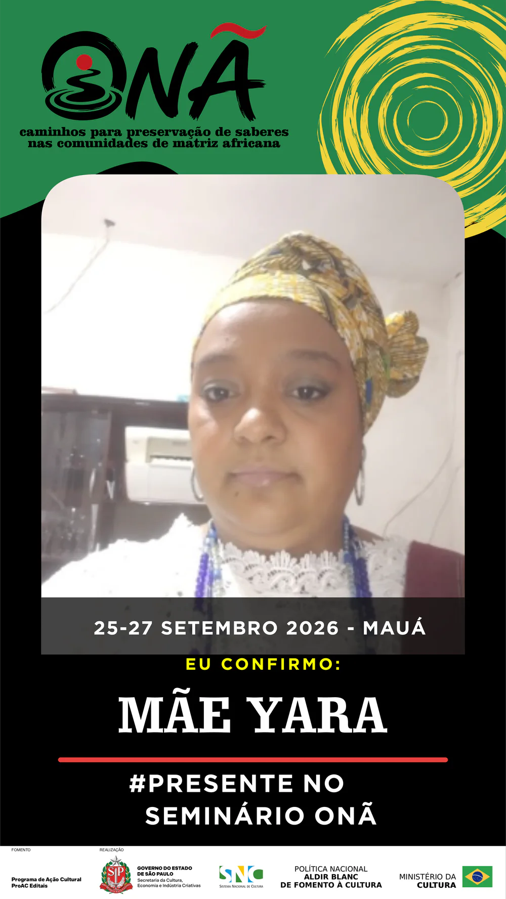 Presença confirmada no Seminário Onã: Mãe Yara