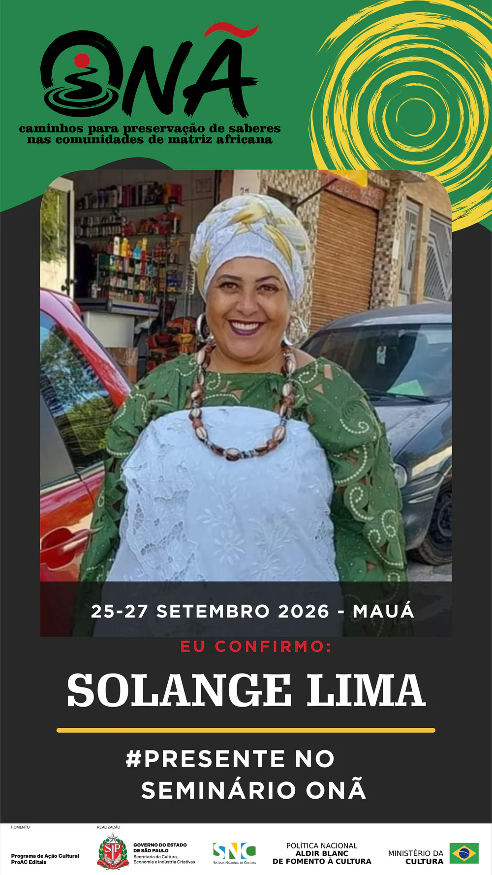 Presença confirmada no Seminário Onã: Solange Lima